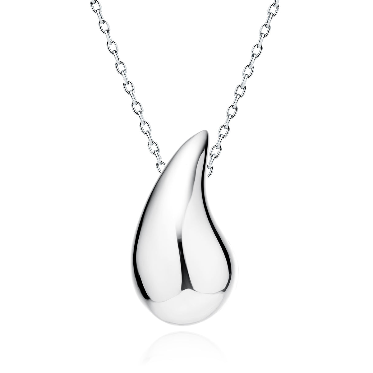 Sentiell sterling silver teardrop pendant necklace with smooth polished finish on delicate chain