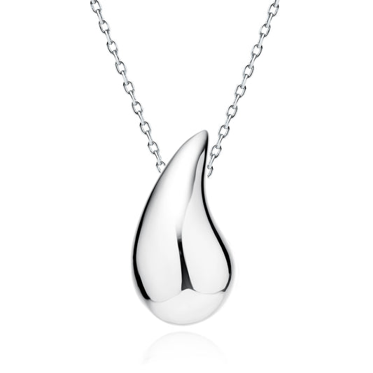 Sentiell sterling silver teardrop pendant necklace with smooth polished finish on delicate chain