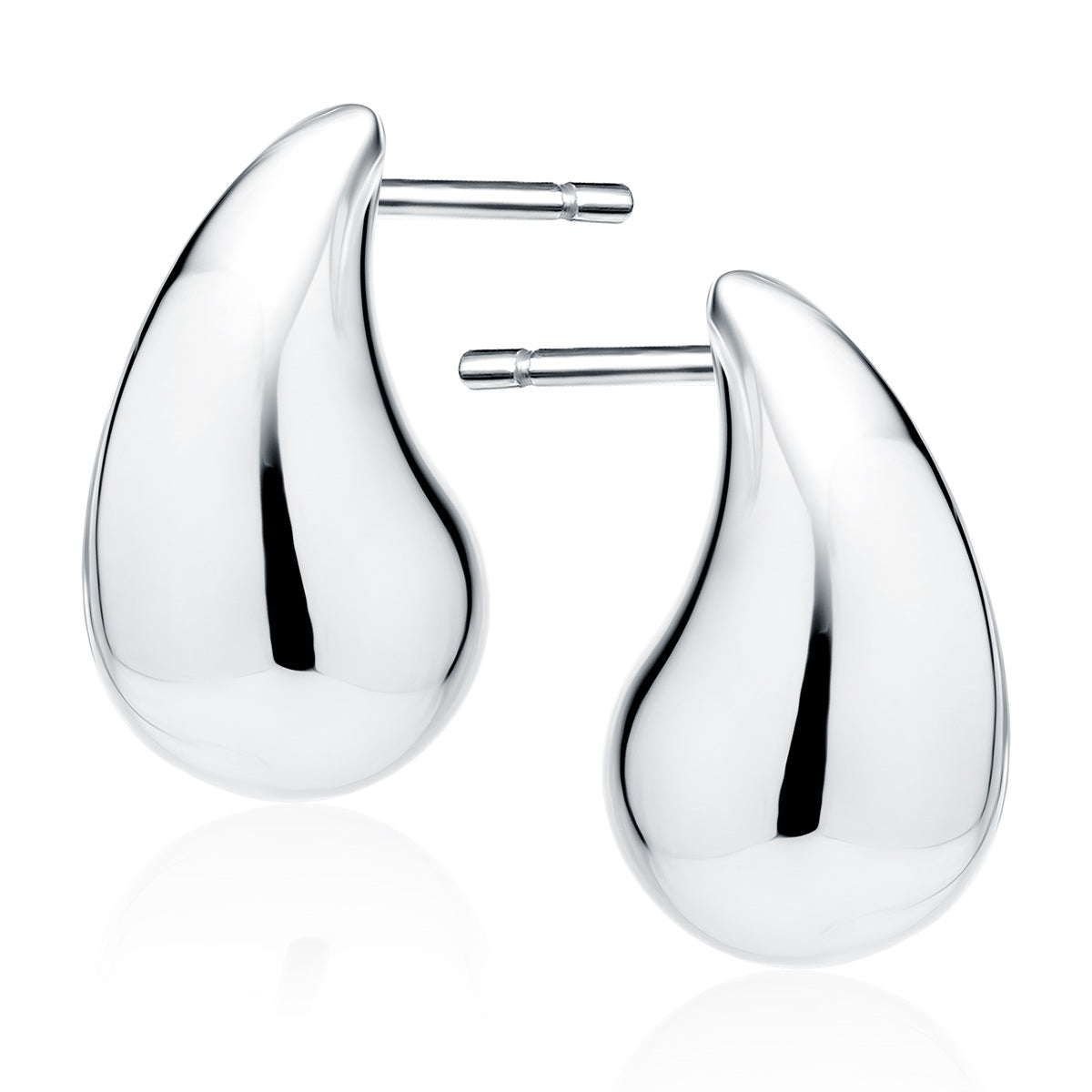 Sentiell sterling silver teardrop stud earrings with polished smooth reflective surface for women