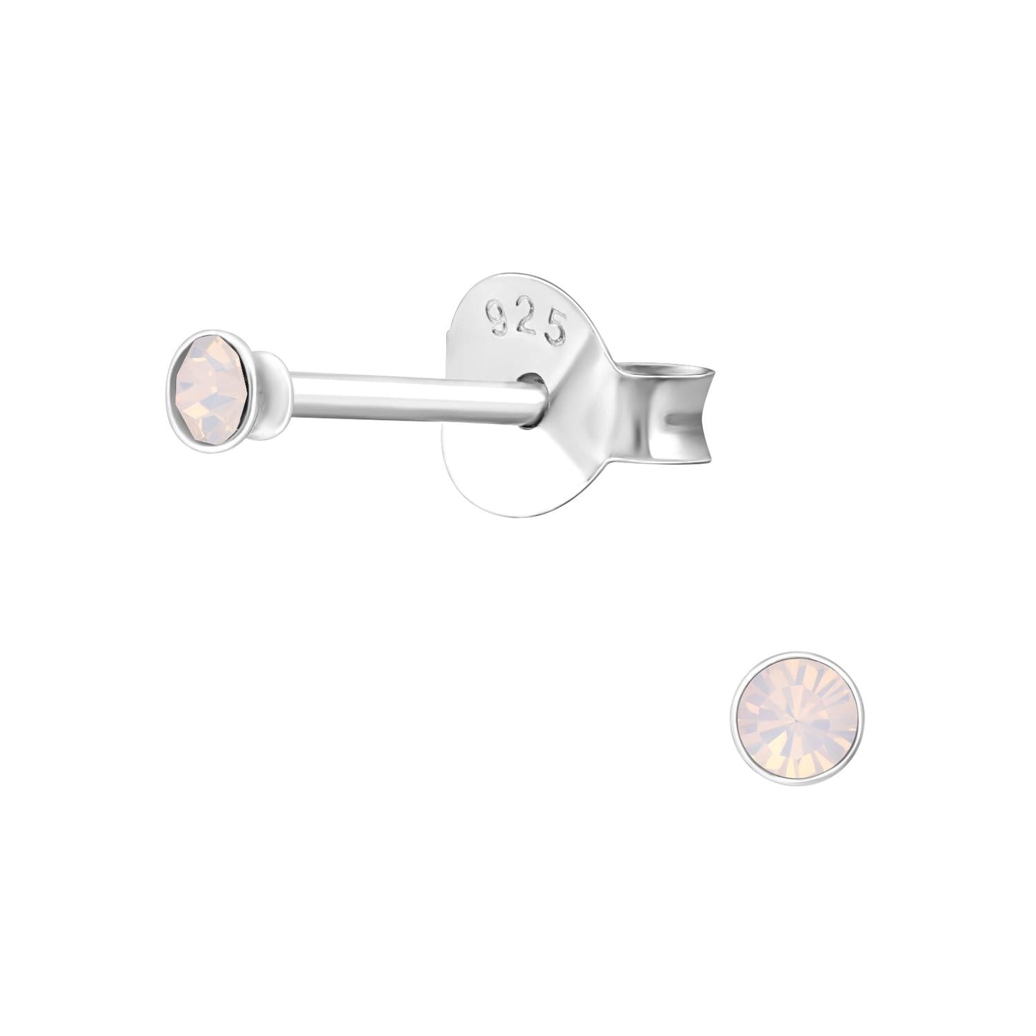 Melchior Jewellery sterling silver tiny stud earrings with delicate pale pink gemstone detail