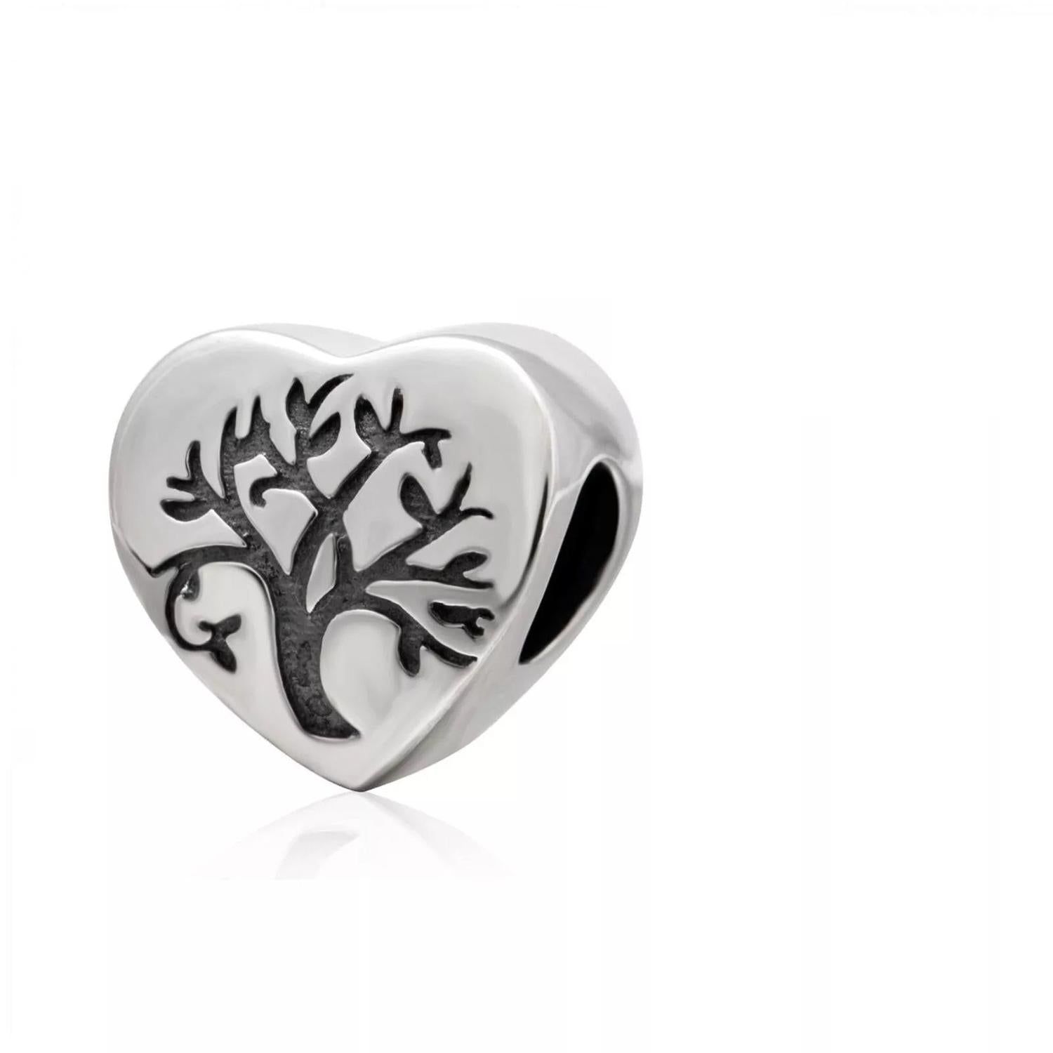 Sterling silver tree of life charm heart shaped bead in silver by Melchior Jewellery