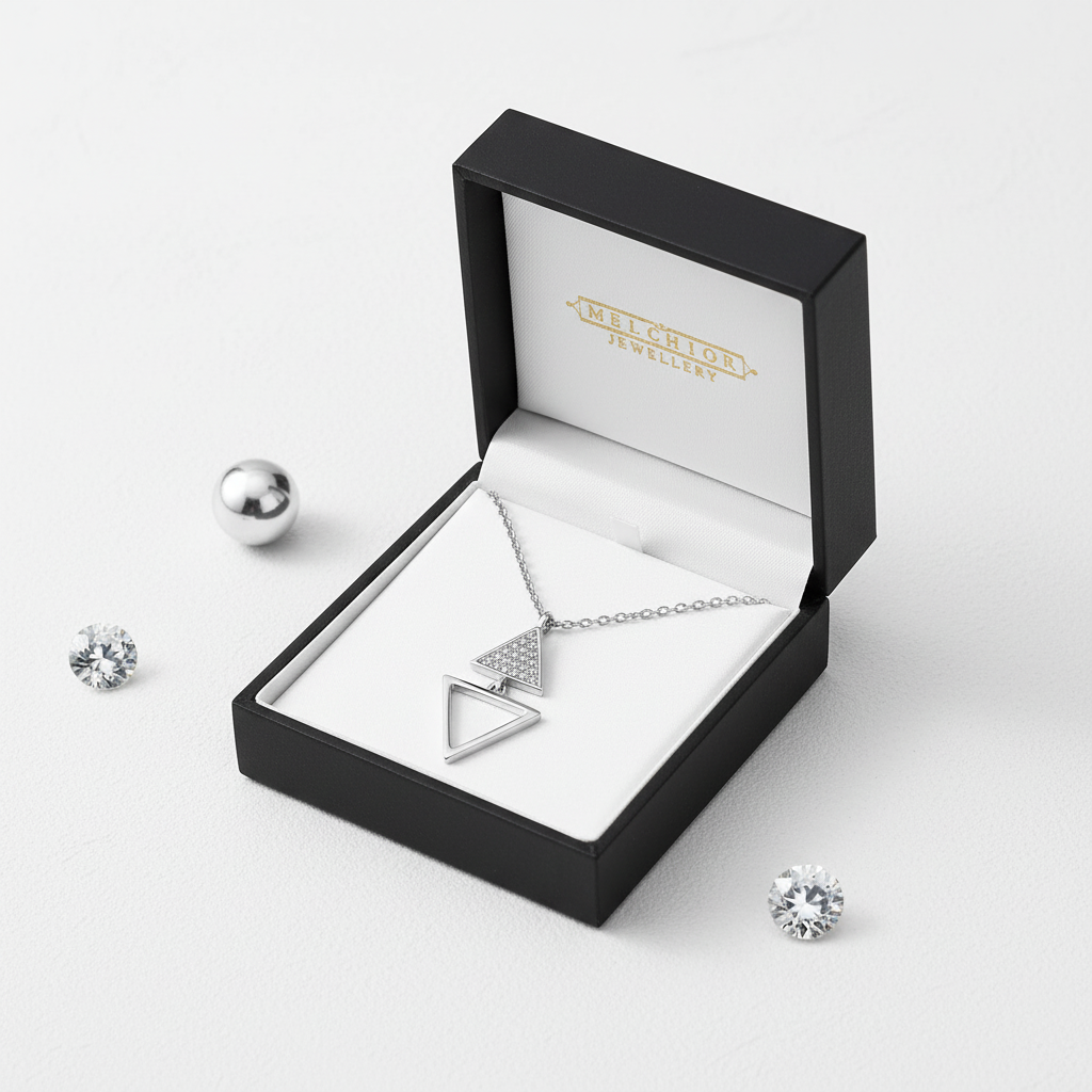 Melchior Jewellery sterling silver triangle pendant necklace in elegant black gift box
