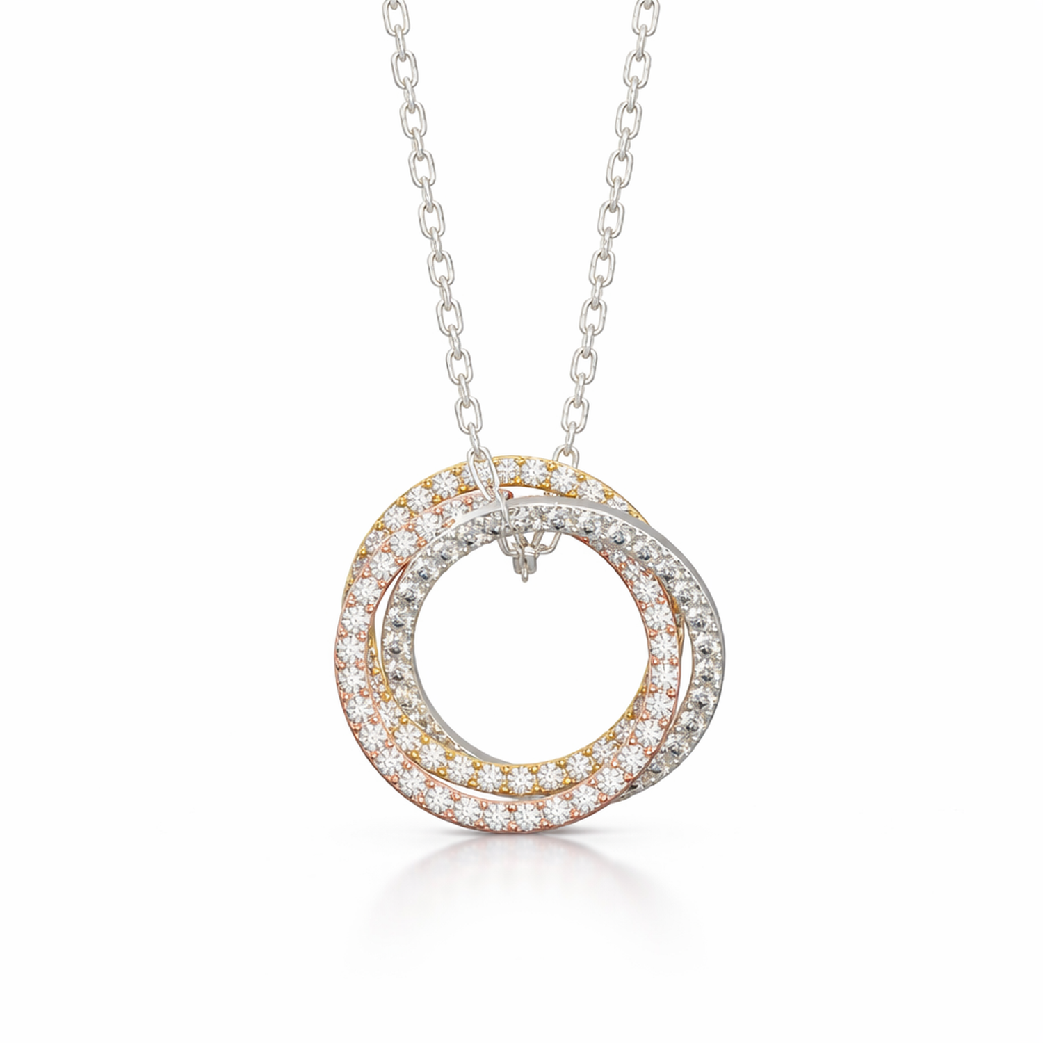 Melchior Jewellery sterling silver triple ring necklace with sparkling crystals and delicate chain