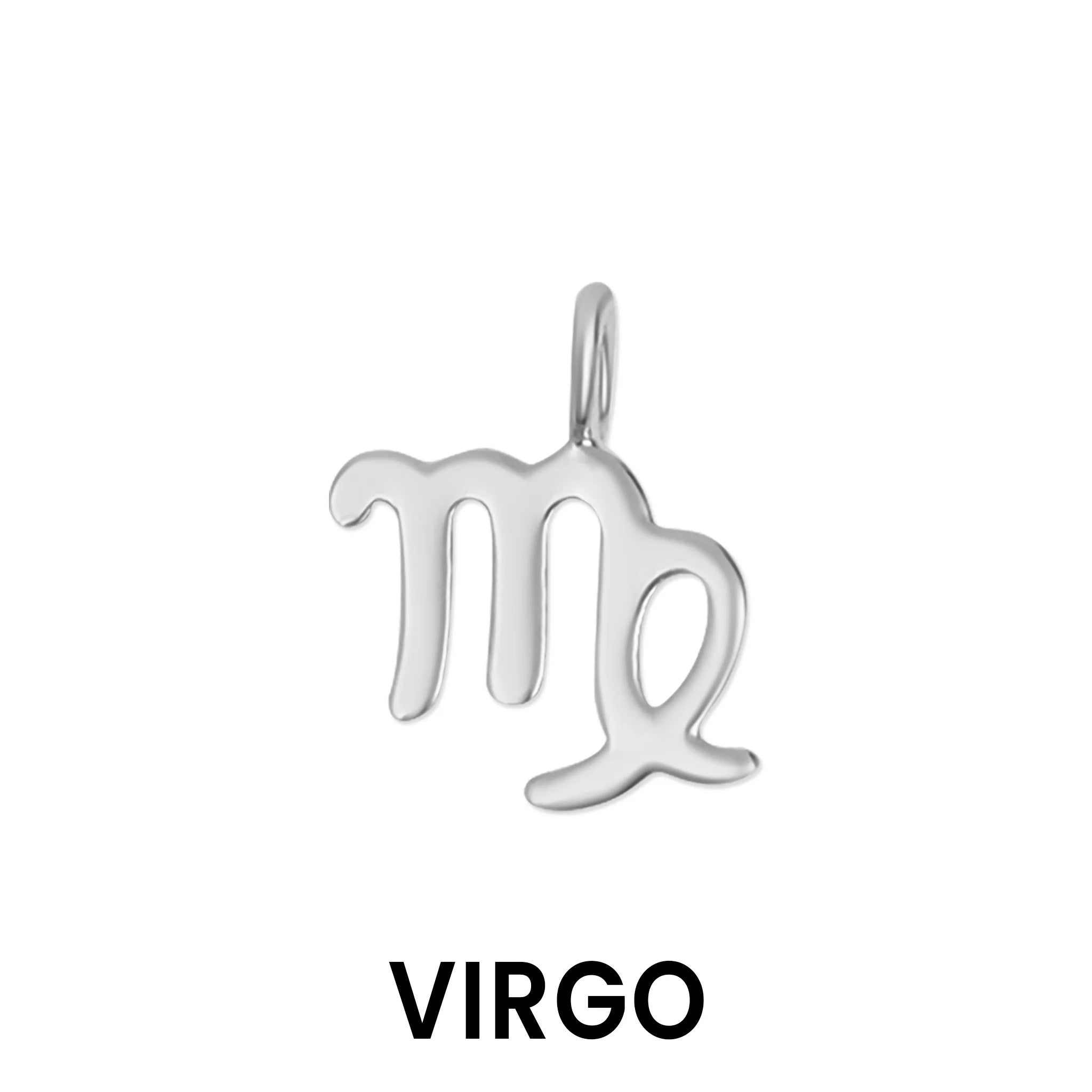 Sterling silver zodiac charm in silver featuring the Virgo astrological symbol pendant