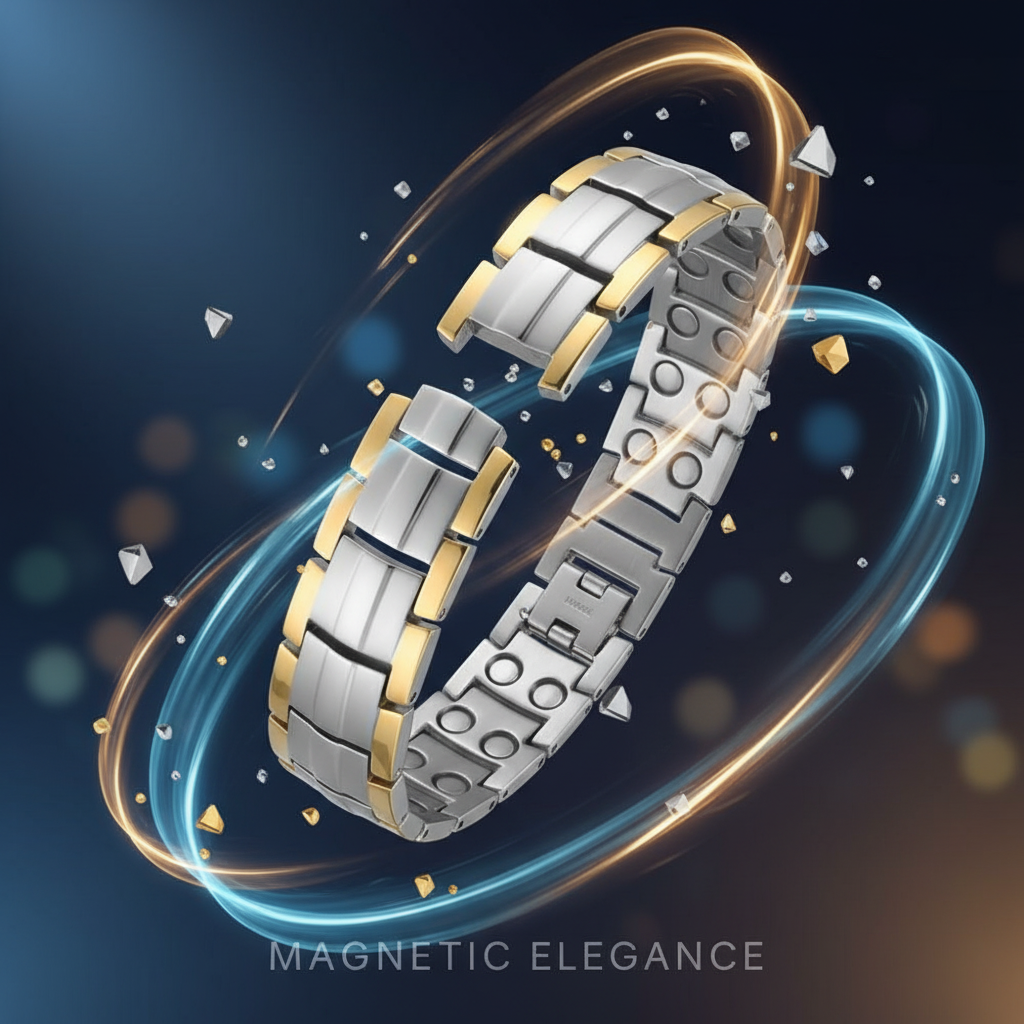 Melchior Jewellery strong magnetic therapy bracelet with silver and gold tone links and magnetic elements