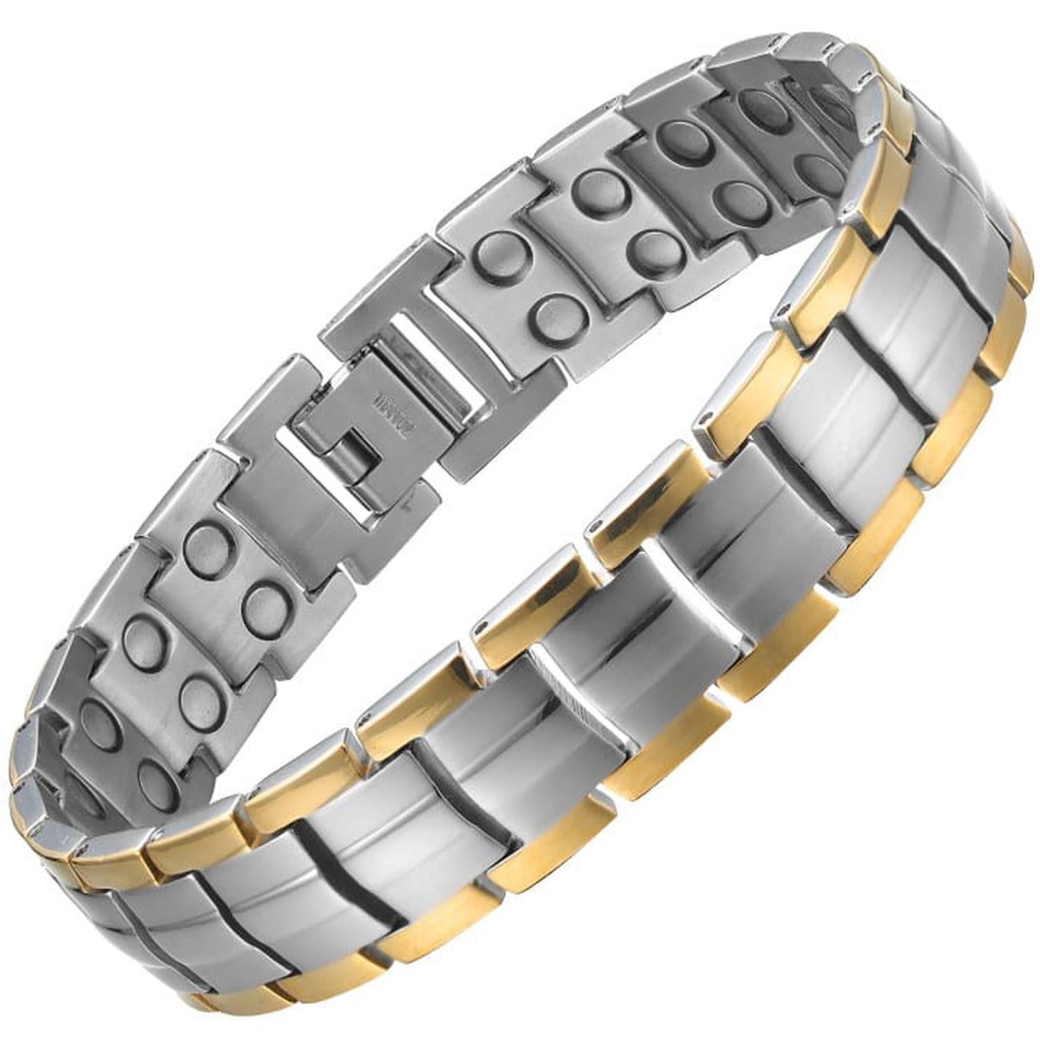 Melchior Jewellery strong magnetic therapy bracelet in silver and gold stainless steel design