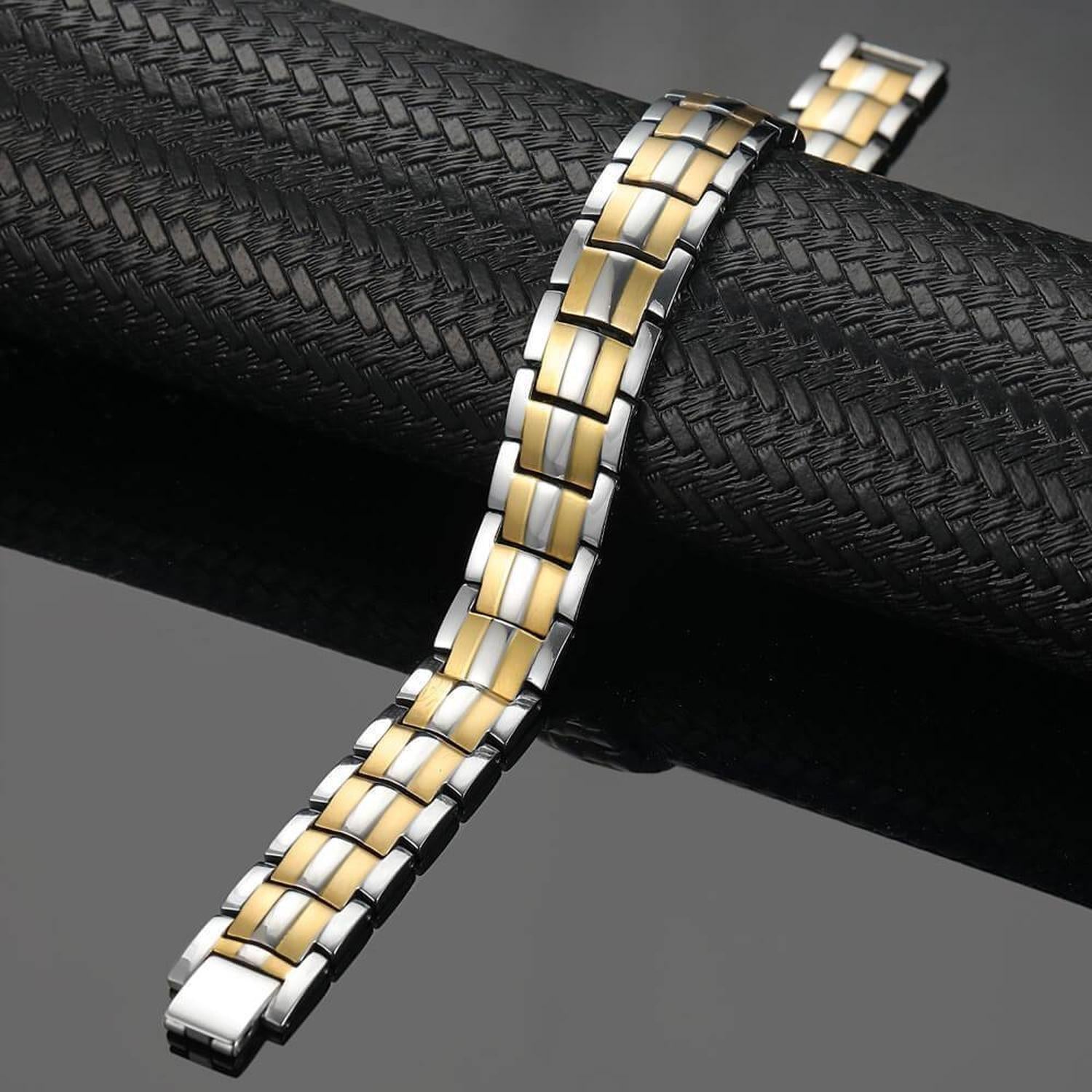 Melchior Jewellery strong magnetic therapy bracelet in silver and gold two-tone stainless steel
