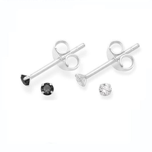 Melchior Jewellery tiny black and clear cubic zirconia earrings in silver stud setting for women