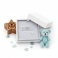 Melchior Jewellery tiny star earrings for kids in silver presented in white box with teddy bear and star decorations