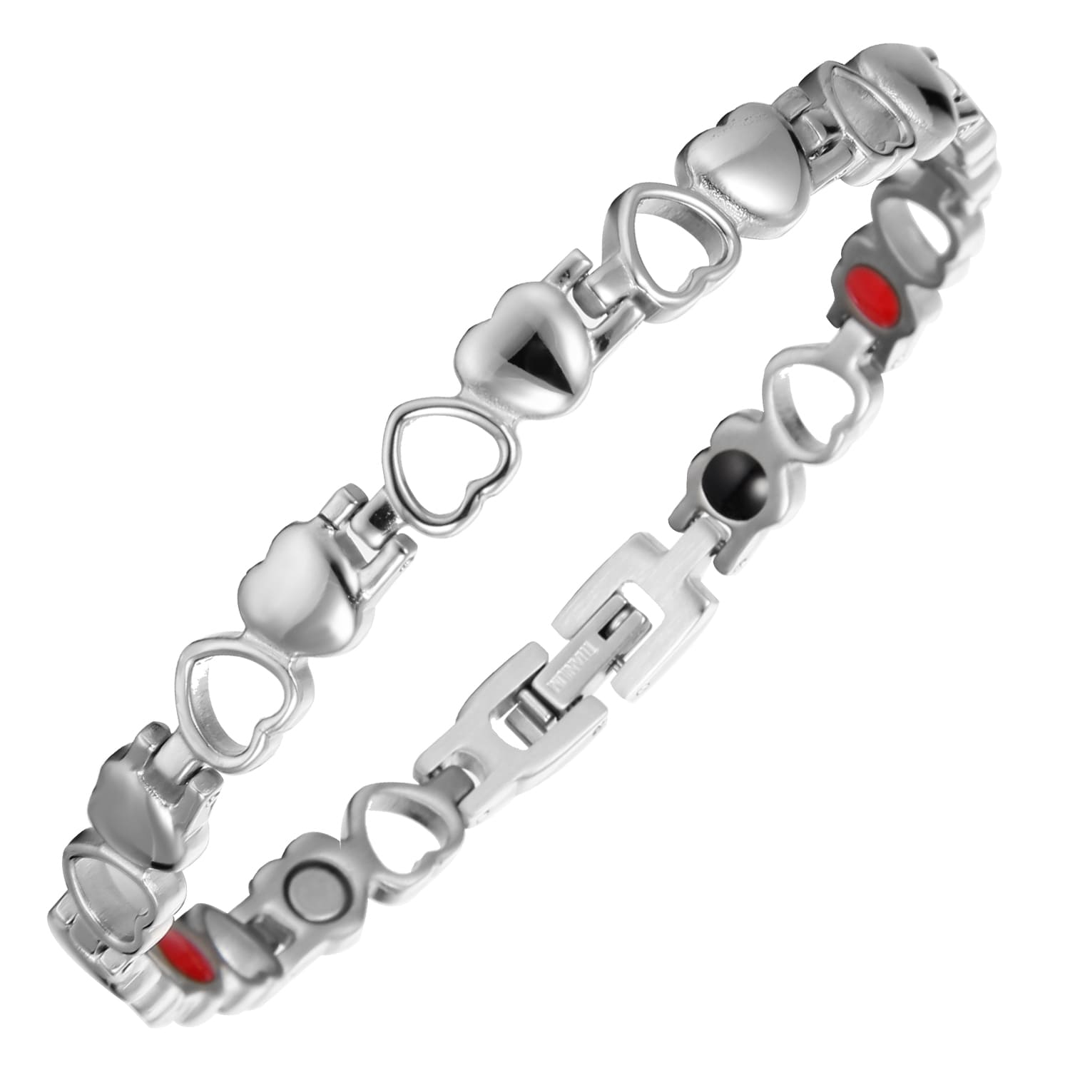Melchior Jewellery titanium 4in1 magnetic love bracelet silver heart links with therapy magnets and secure clasp