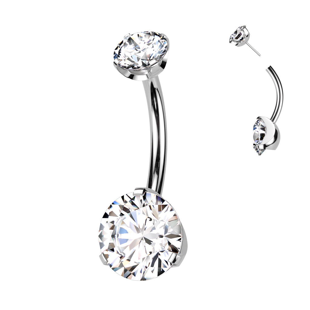 Melchior Jewellery titanium belly bar with CZ stones featuring curved bar and sparkling clear crystals