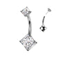 Melchior Jewellery titanium belly bar with CZ stones featuring square clear crystals in a sleek design