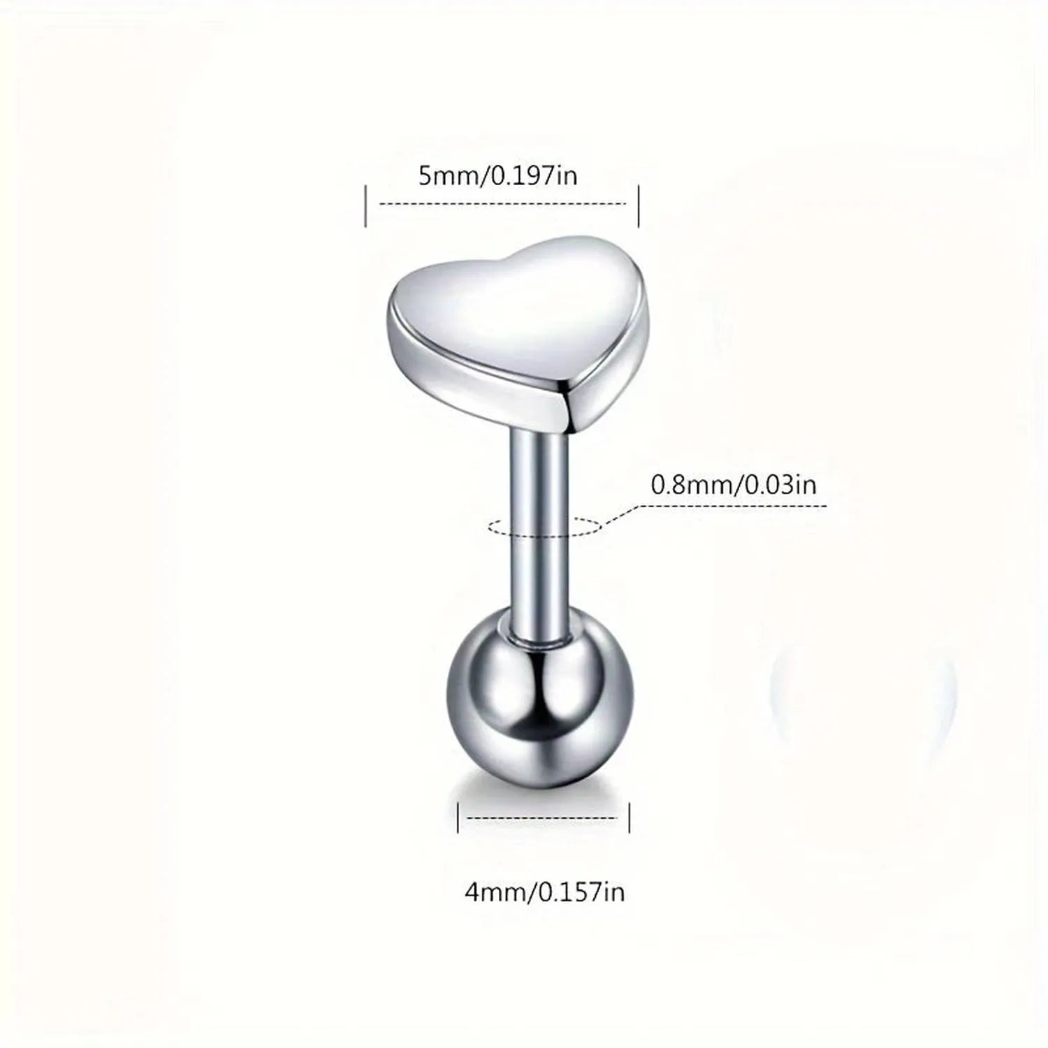 Melchior Jewellery titanium heart stud earrings with detailed measurements in silver finish