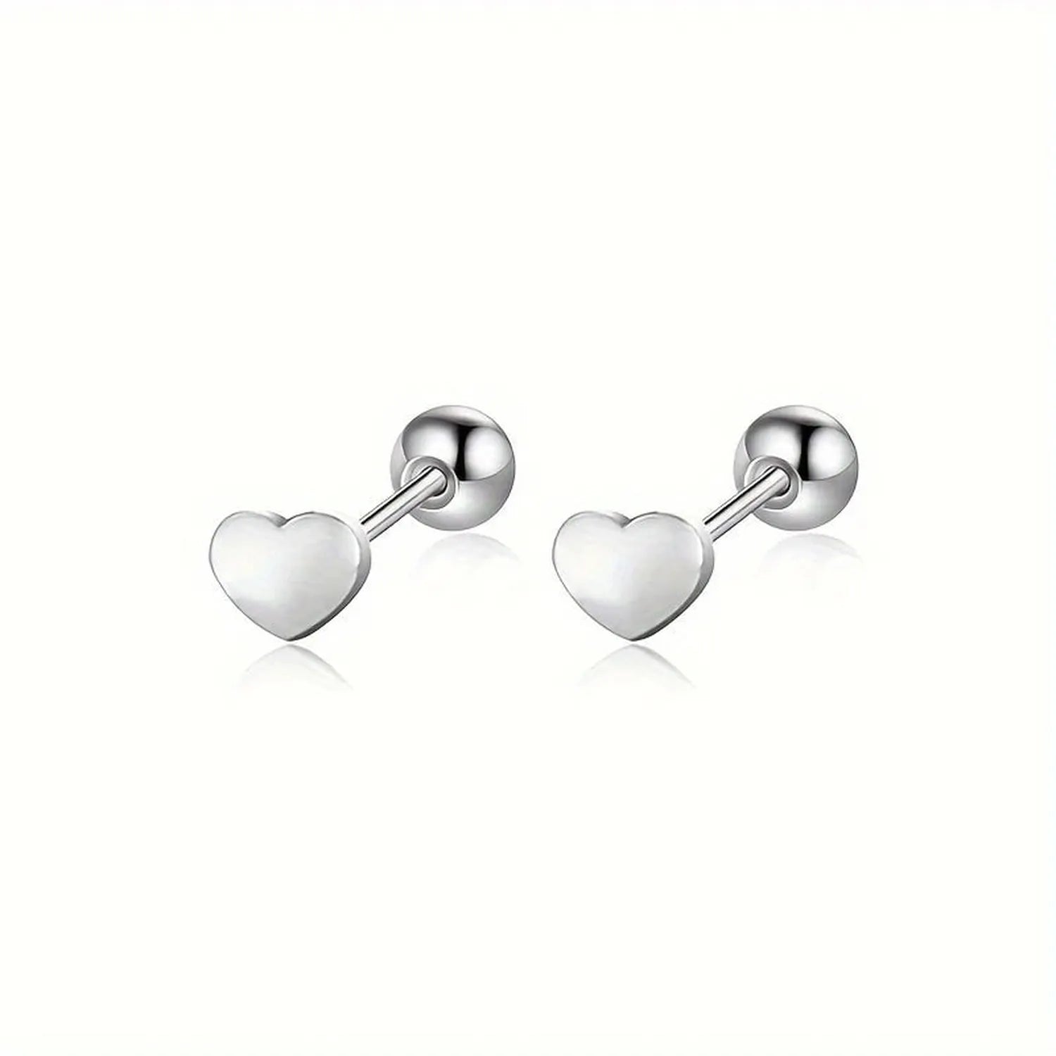  titanium heart stud earrings in silver finish with secure ball backs