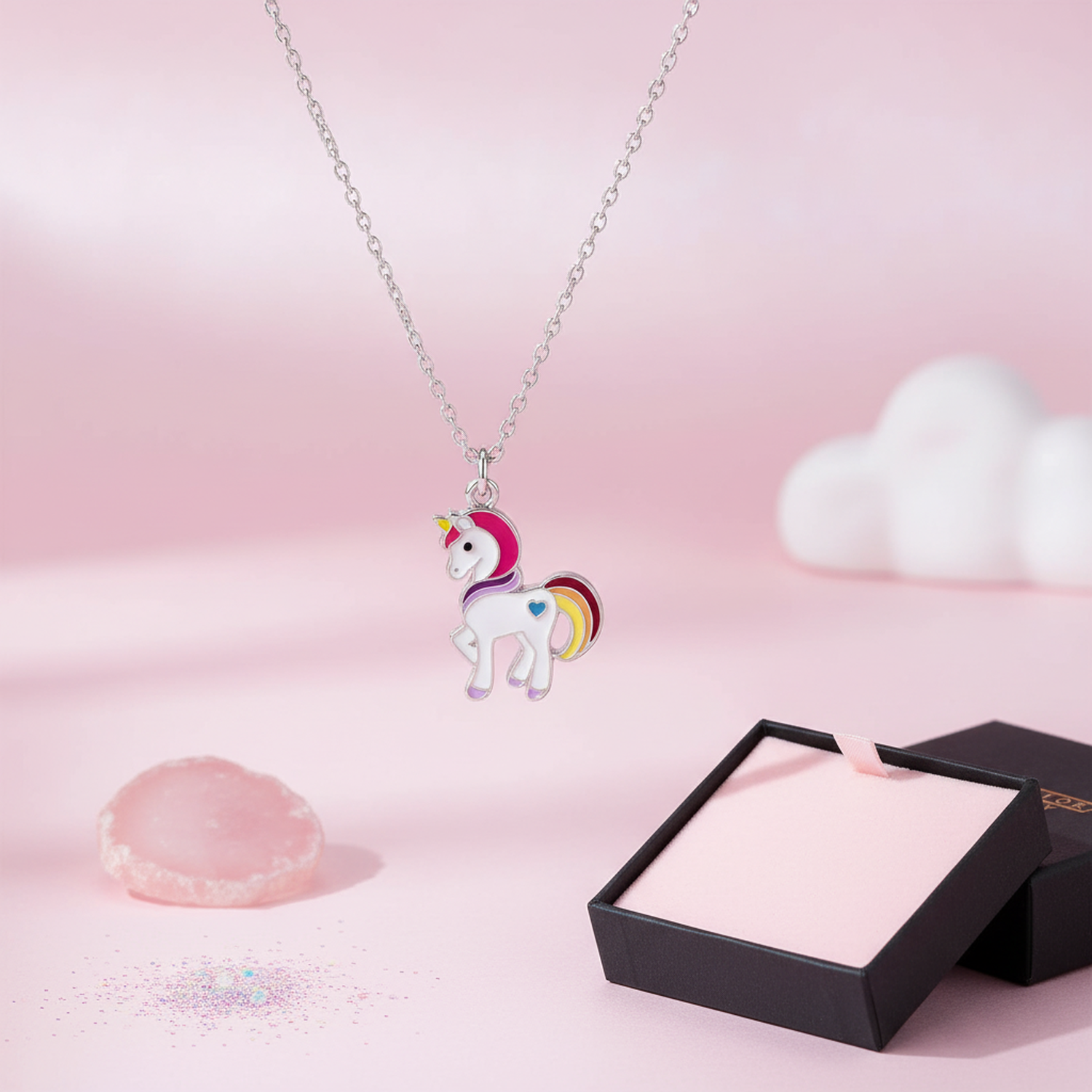 Melchior Jewellery unicorn necklace for girls with colourful pendant on silver chain and gift box