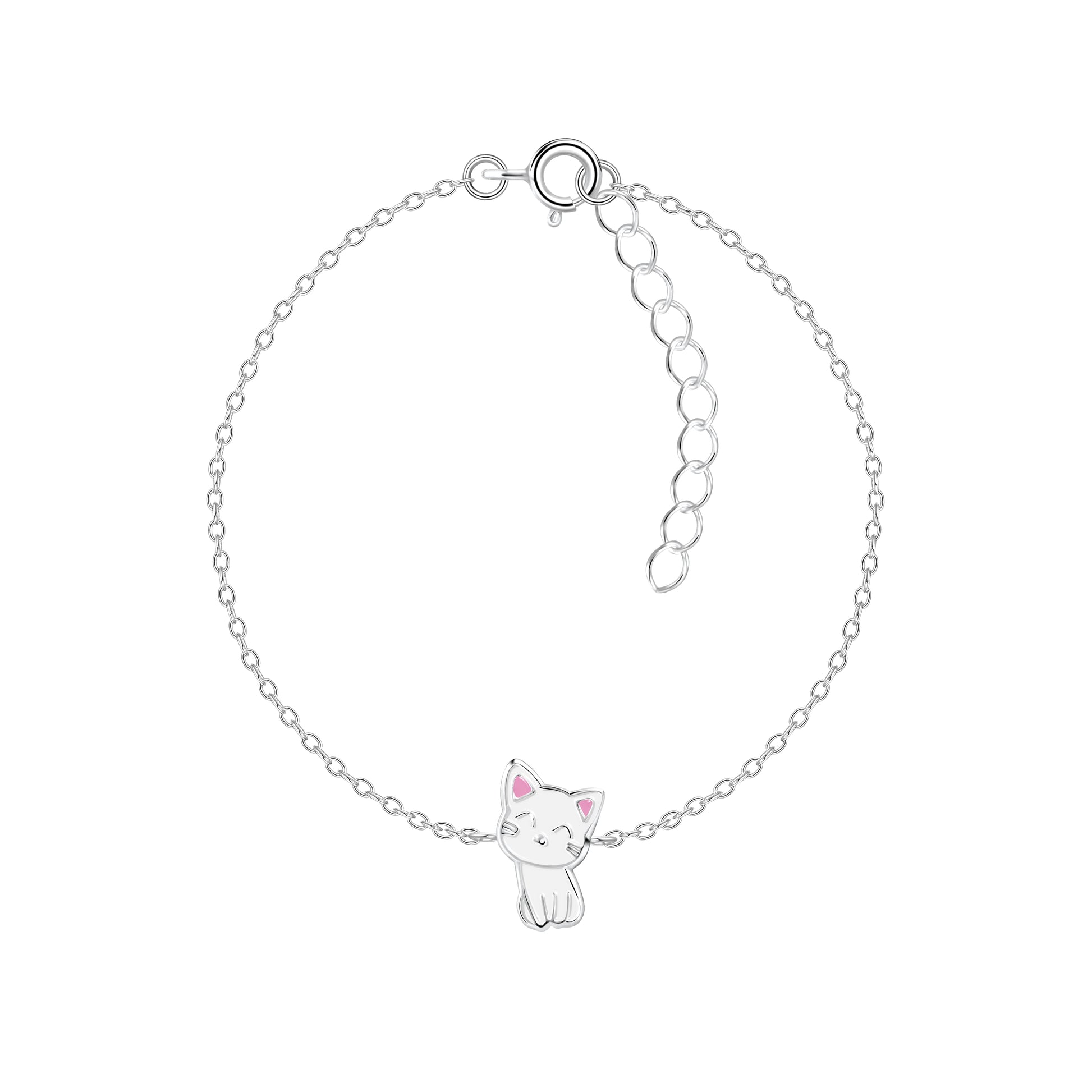 Melchior Jewellery white cat bracelet for girls with delicate silver chain and cute cat charm
