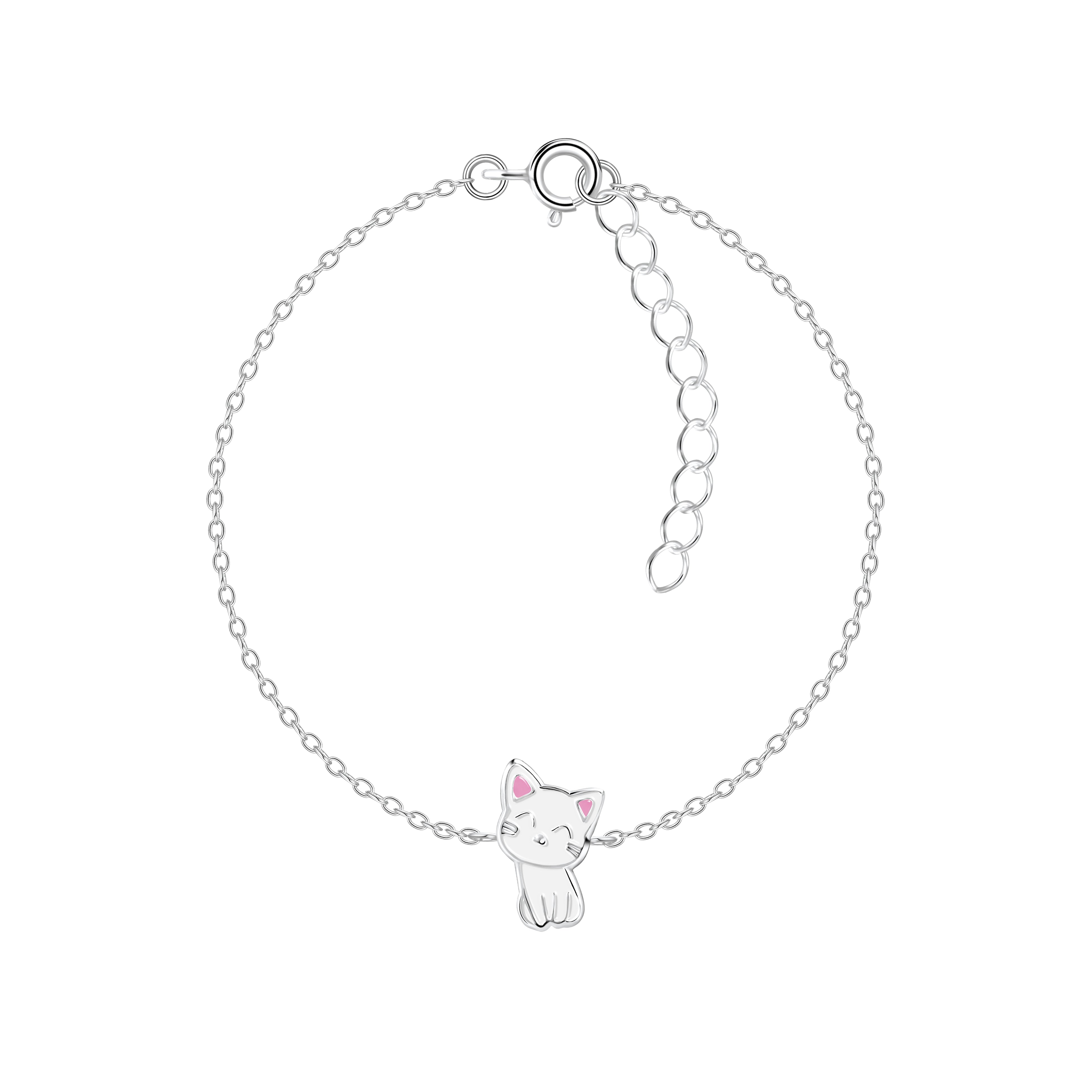Melchior Jewellery white cat bracelet for girls with delicate silver chain and cute cat charm