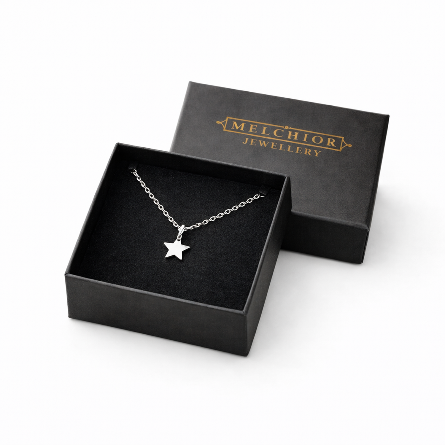 Melchior Jewellery womans plain star necklace sterling silver in black gift box