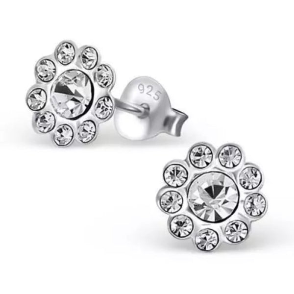 Melchior Jewellery womans sterling silver crystal flower stud earrings dainty sparkling floral studs for everyday wear