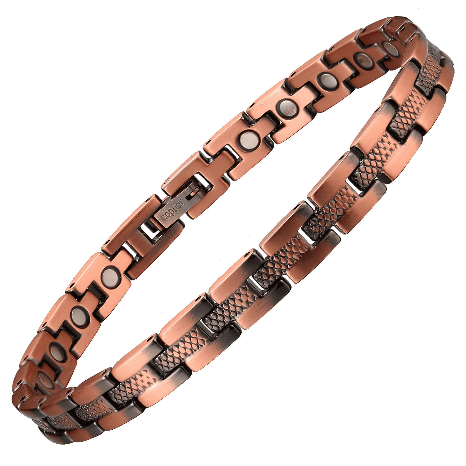 Melchior Jewellery womens copper magnetic therapy bracelet linked design with magnets and textured copper finish