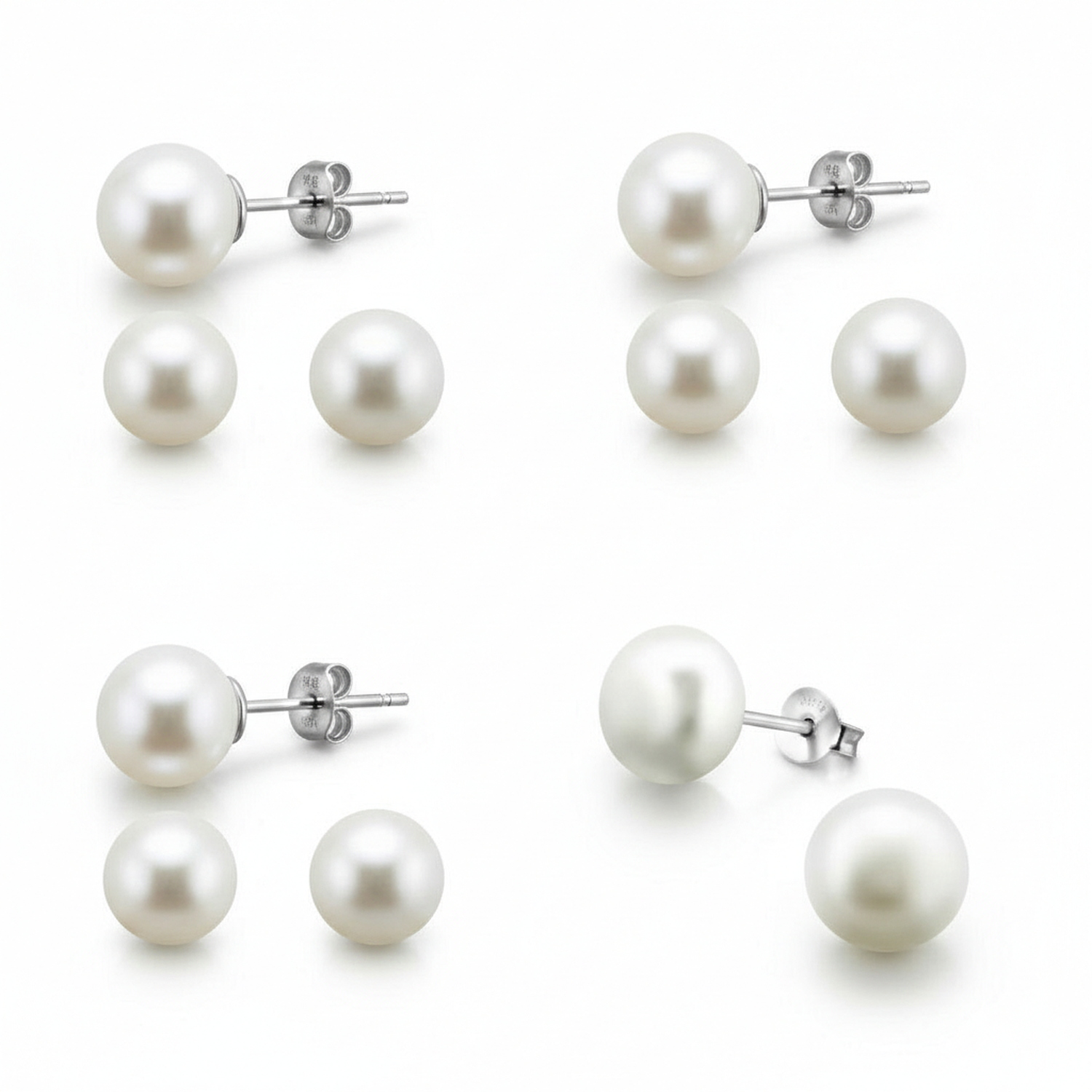 Melchior Jewellery sterling silver pearl stud earrings set with different pearl sizes for women
