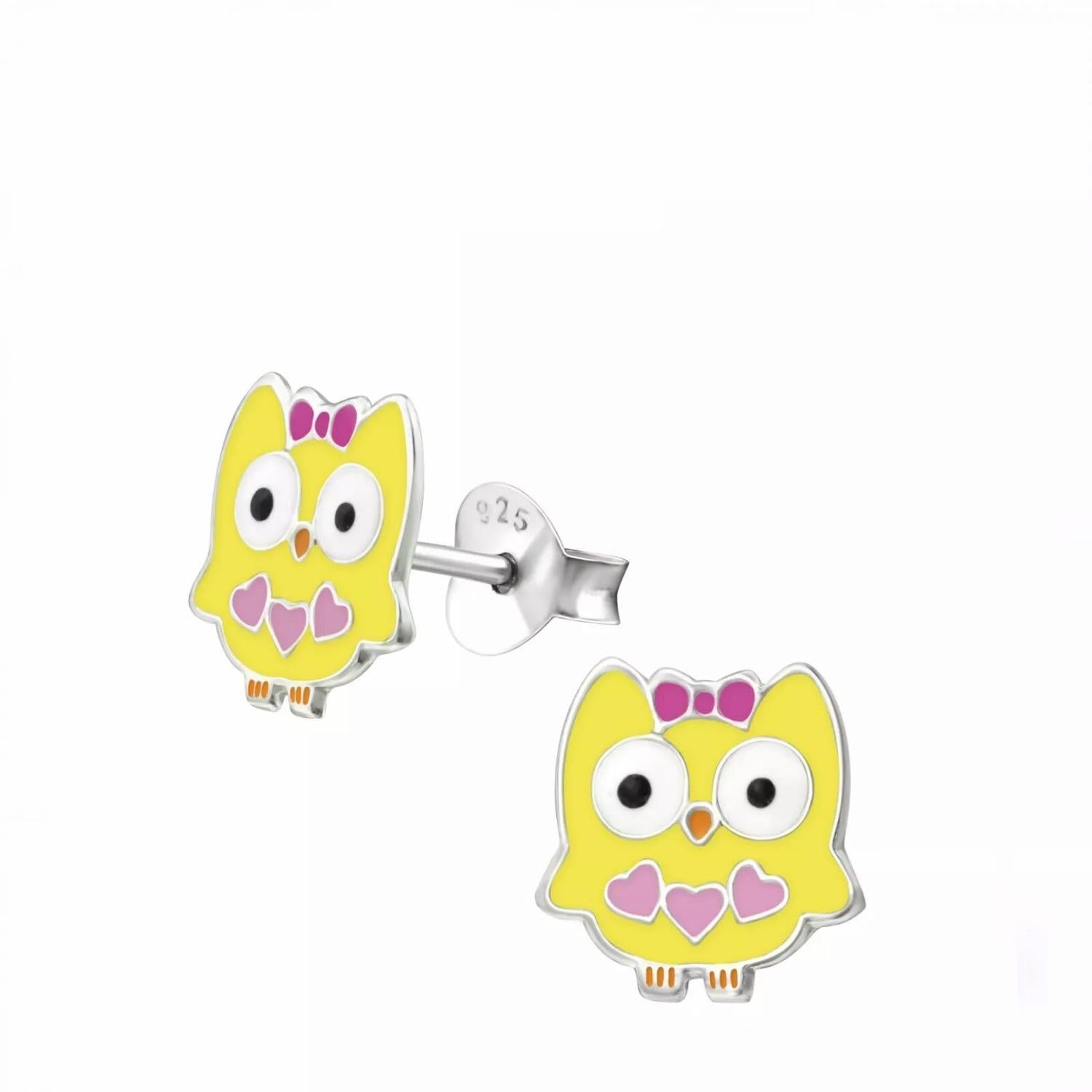 Children' Sterling Silver Yellow Owl Stud Earrings - Melchior Jewellery 