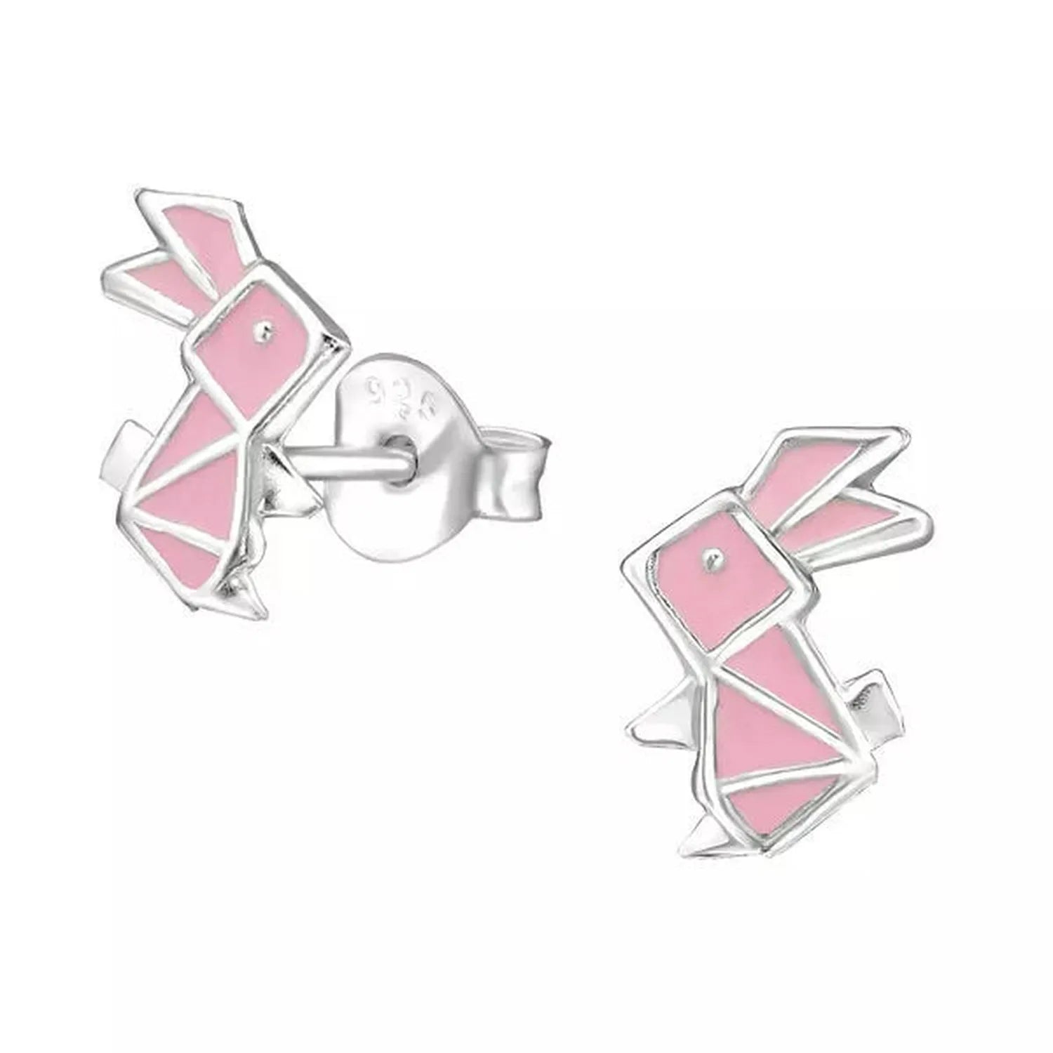 Children's Sterling Silver "Pink Bunny Rabbit" Stud Earrings - Melchior Jewellery 