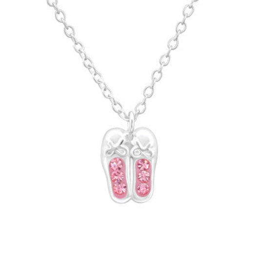Melchior Jewellery childrens necklace with pink crystal ballet shoes pendant for kids on silver chain
