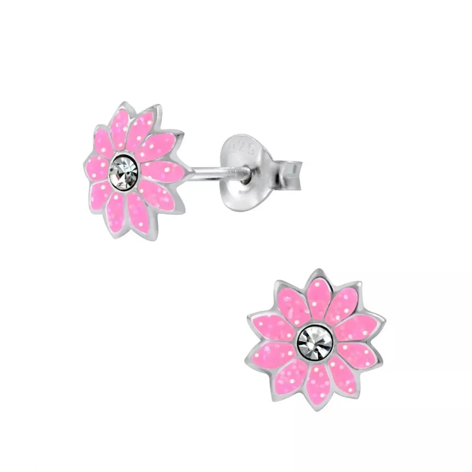 Children's Sterling Silver Pink CZ Flower Stud Earrings - Melchior Jewellery 
