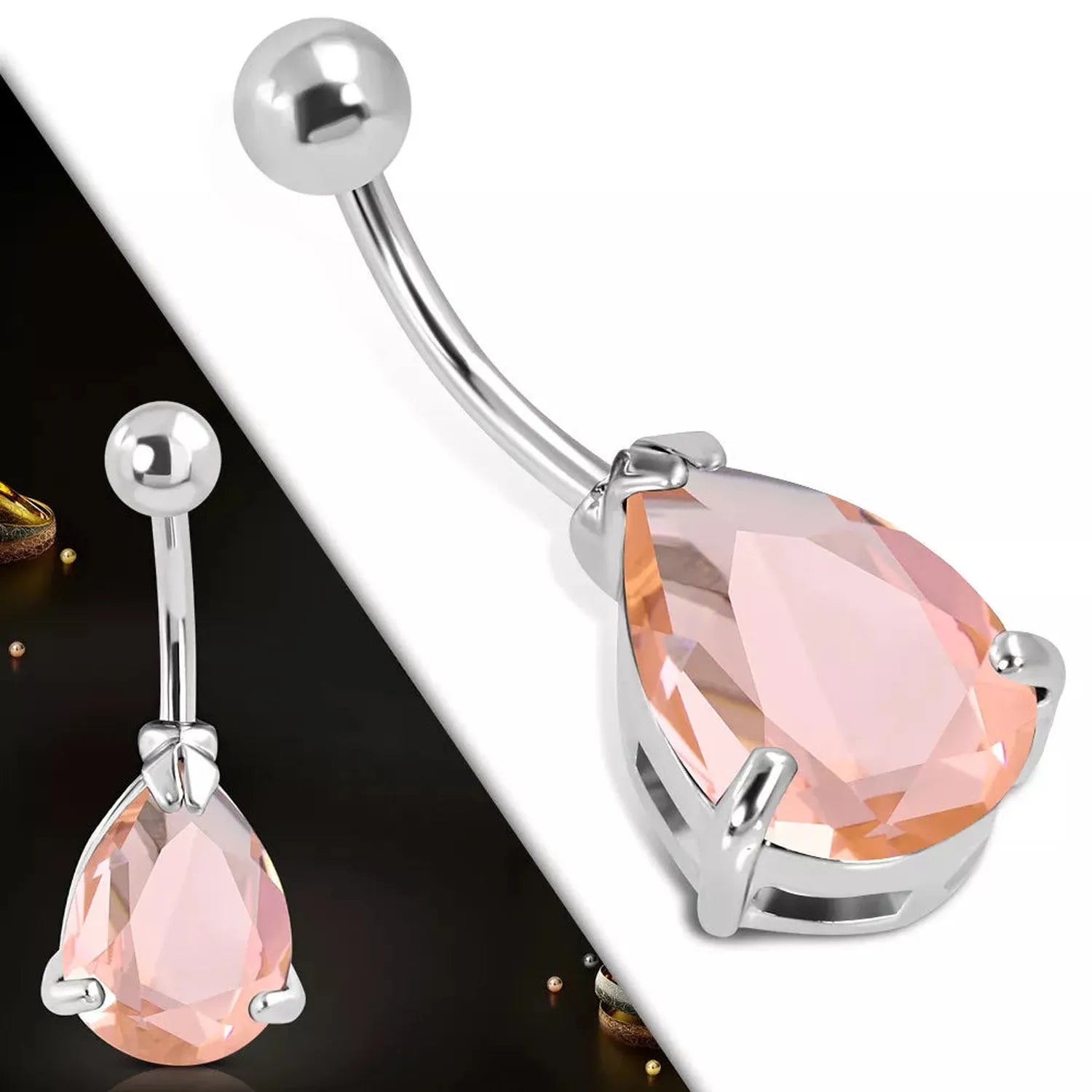 Stainless Steel Teardrop Curved Barbell Banana Hinged Belly Bar - Melchior Jewellery 