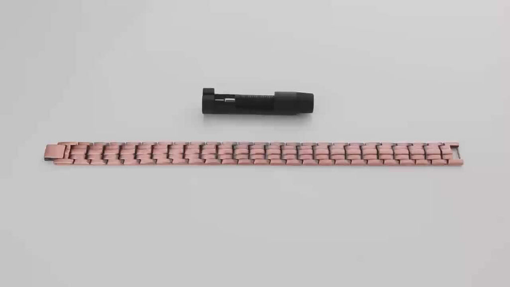 Ladies Titanium Magnetic Bracelet - Bio Energy Wellness | Black shown in rose gold with link remover tool. Stylish wellness jewellery for women.