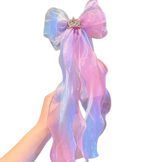 Melchior Jewellery princess crown hair ribbon for children in pastel pink and blue with sparkling crown detail