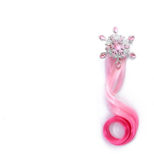 Princess pink clip in hair piece with sparkling gemstones and long pink ombre synthetic hair lock
