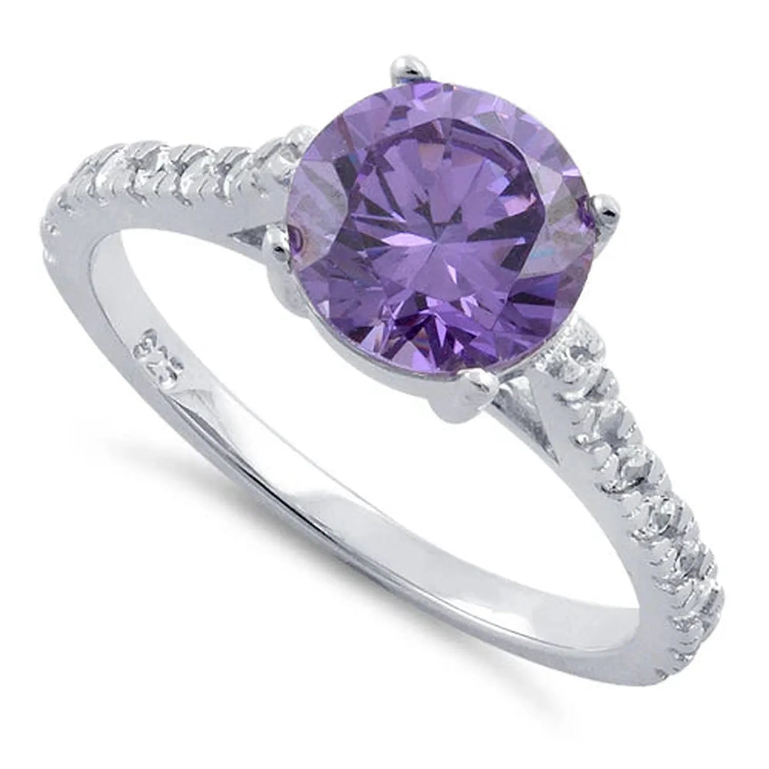 Sterling Silver Amethyst Round Cut Engagement CZ Ring - Melchior Jewellery 