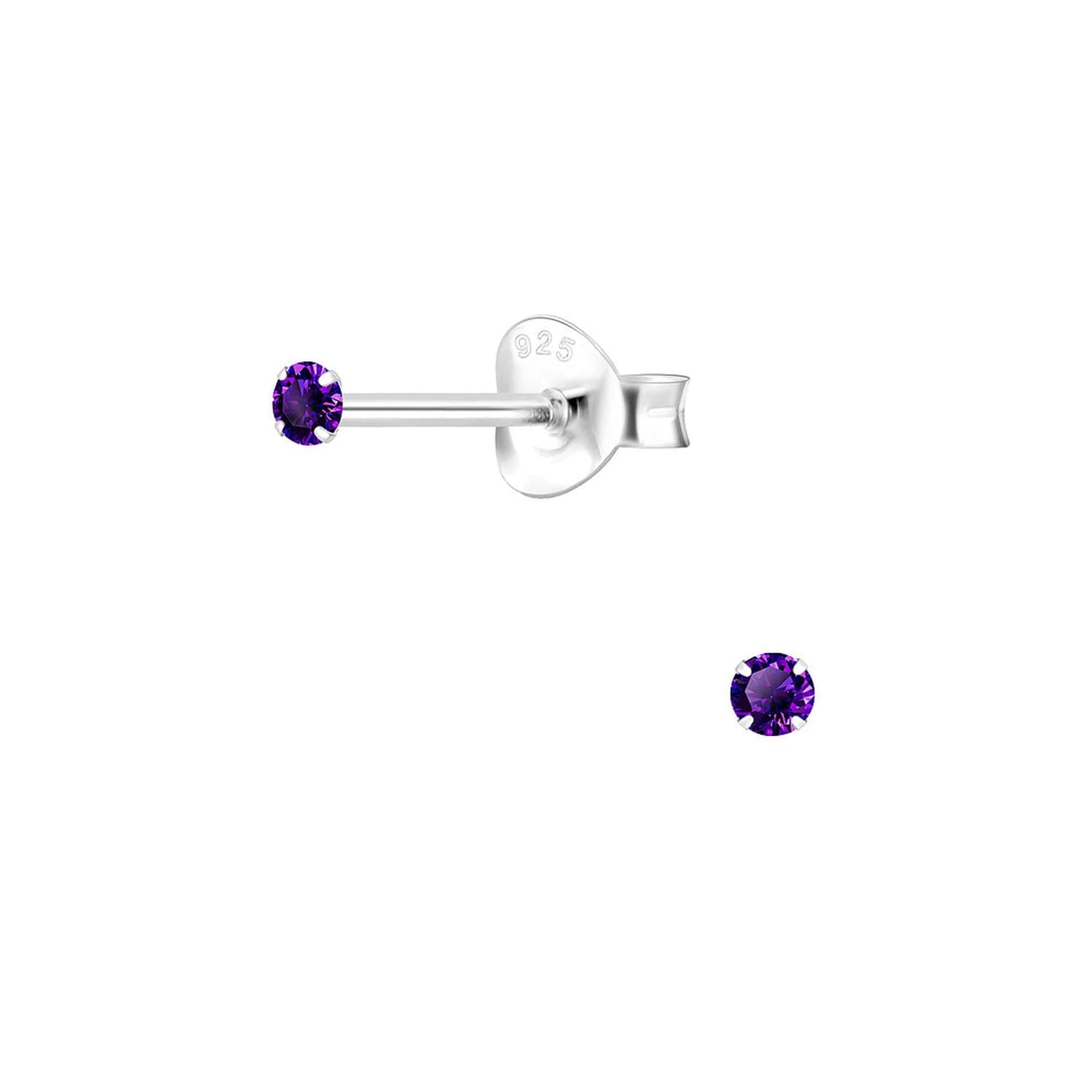 Sterling Silver 2mm Claw Set Tiny Round Stud Earrings - Choose Your Colour - Melchior Jewellery 