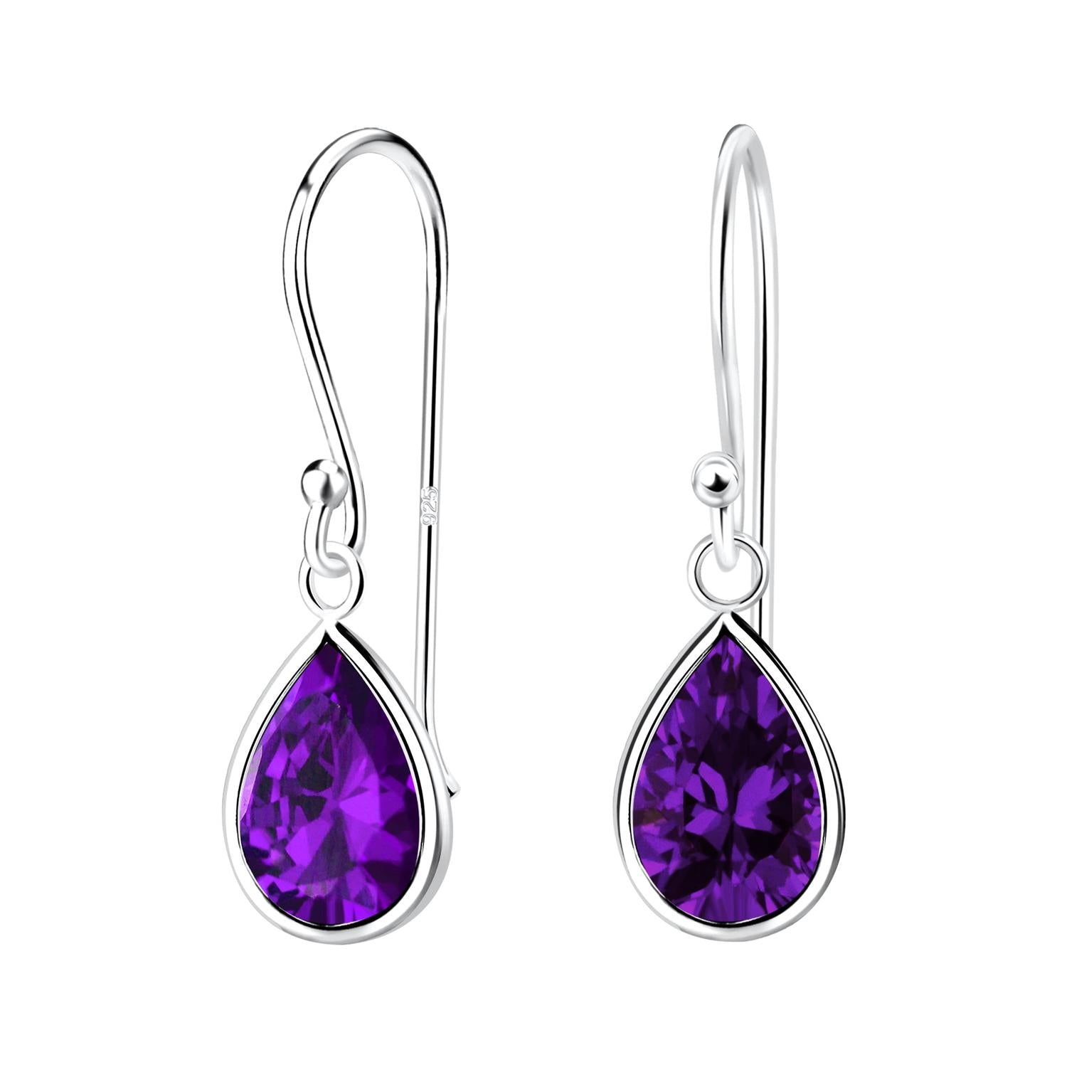 Elegant silver amethyst teardrop earrings for women by Melchior Jewellery