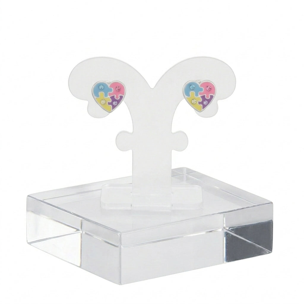 Girls Sterling Silver Jigsaw Heart Stud Earrings - Melchior Jewellery 