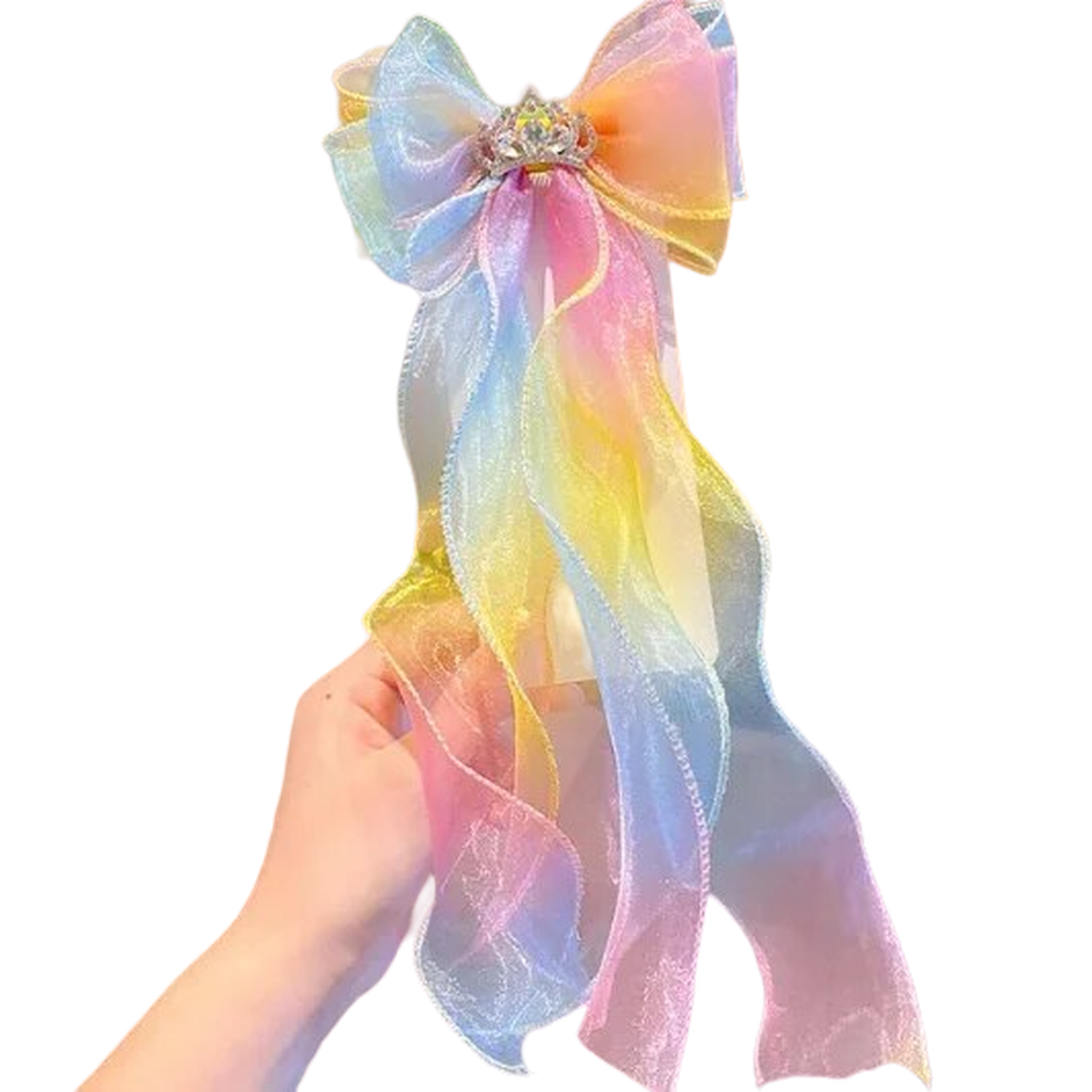 Melchior Jewellery princess crown hair ribbon for children in pastel rainbow colours with sheer flowing ribbons