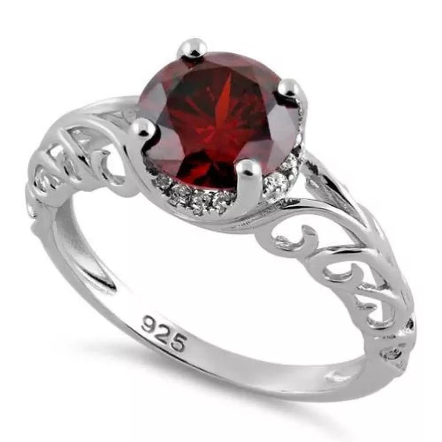 Sterling Silver Round CZ Garnet Dress Ring - Melchior Jewellery 