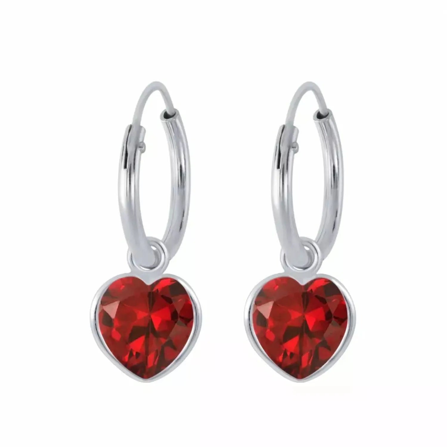 Girls's Sterling Silver Red Heart CZ Hoop Earrings - Melchior Jewellery 
