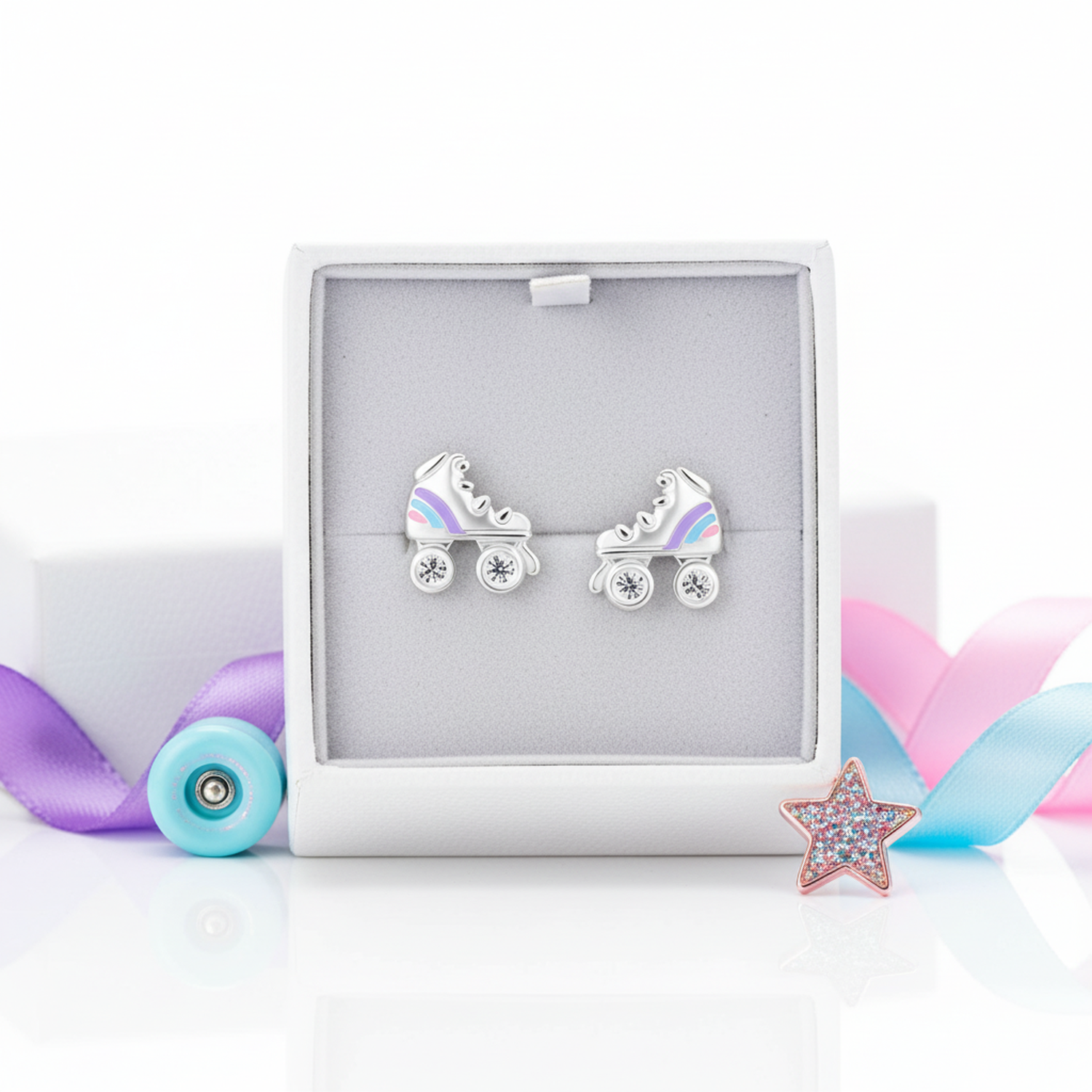 Melchior Jewellery sterling silver skate stud earrings for children in white and pastel colours