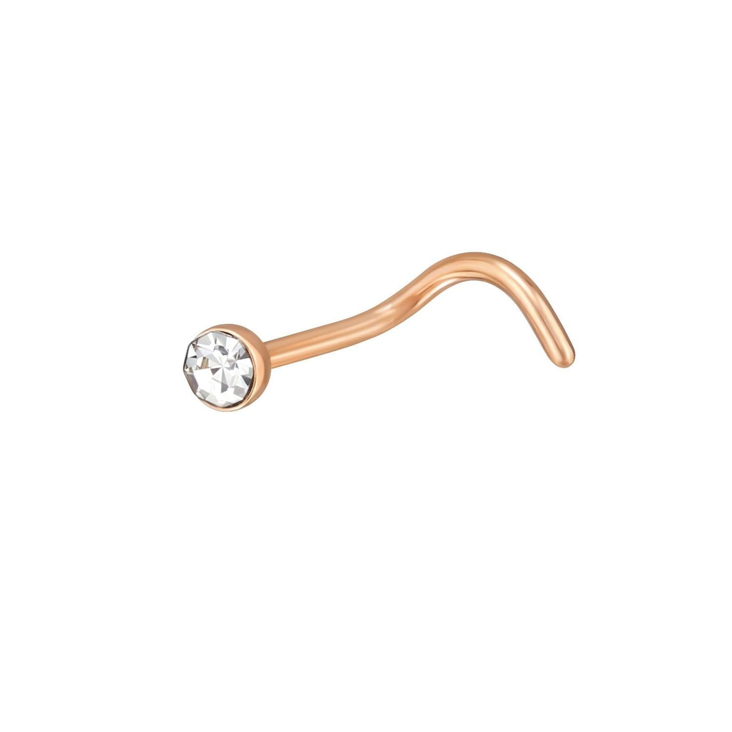 Rose Gold Plating Titanium Nose Screw With Crystal - Melchior Jewellery 