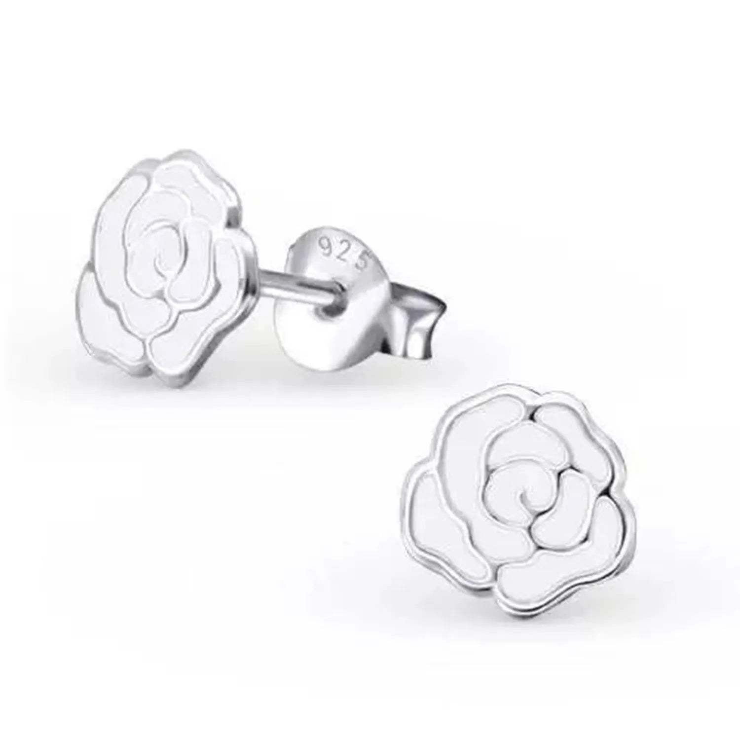 Sterling Silver Girls White Flower Stud Earrings - Melchior Jewellery 