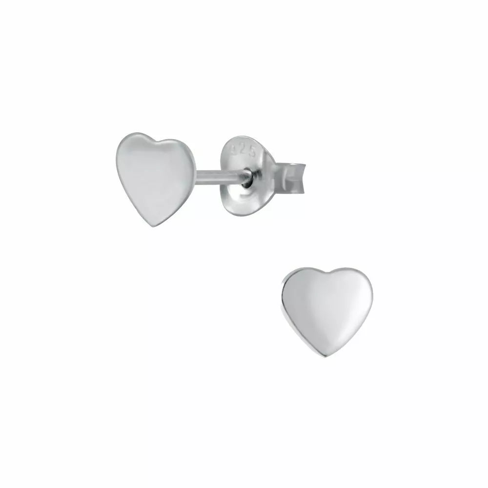 Girls Sterling Silver 5mm Plain Heart Stud Earrings