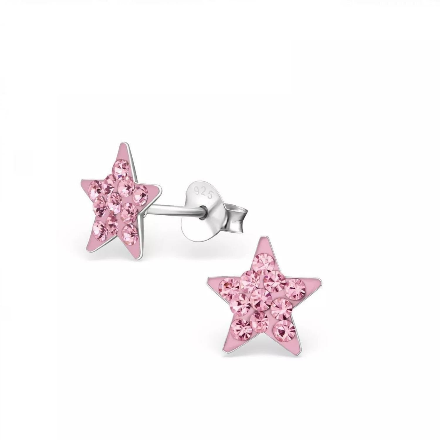 Sterling Silver Pink Crystal Star Stud Earrings - Melchior Jewellery 