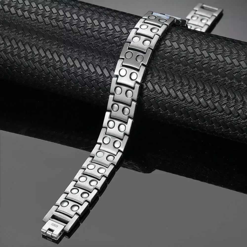 Mens Silver Gold Titanium Magnetic Therapy Bracelet - Melchior Jewellery 
