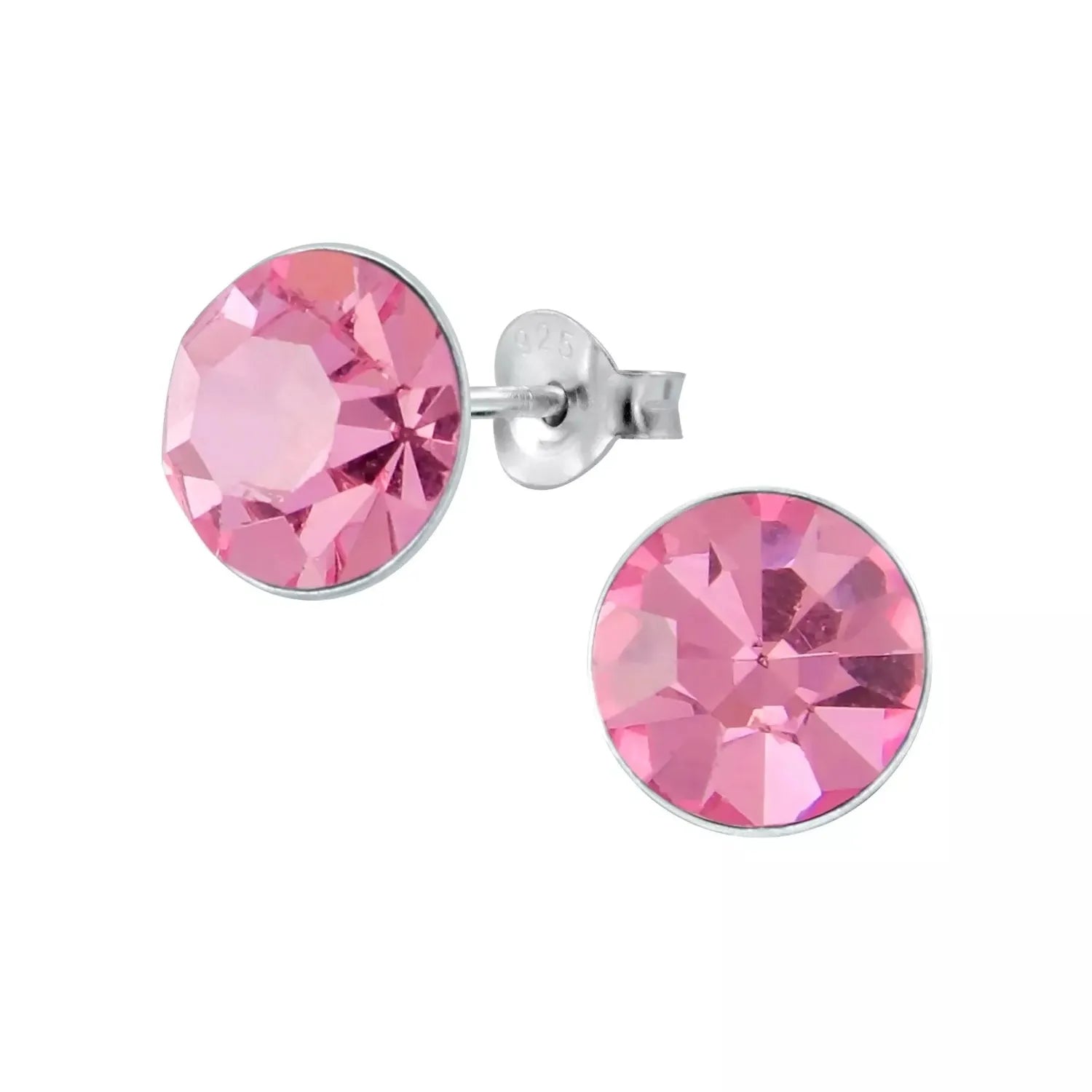 Sterling Silver 9mm Round Pink Crystal Stud Earrings - Melchior Jewellery 