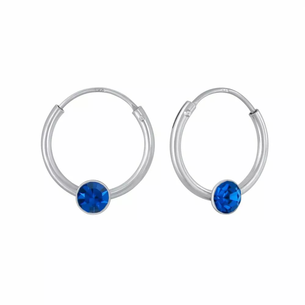 Children's Sterling Silver Capri Blue Crystal Hoop Earrings