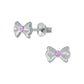 Children's Sterling Silver Amethyst Crystal Bow Stud Earrings