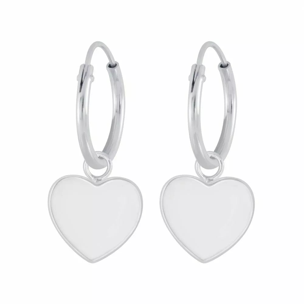 Girls's Sterling Silver Heart Charm Hoop Earrings